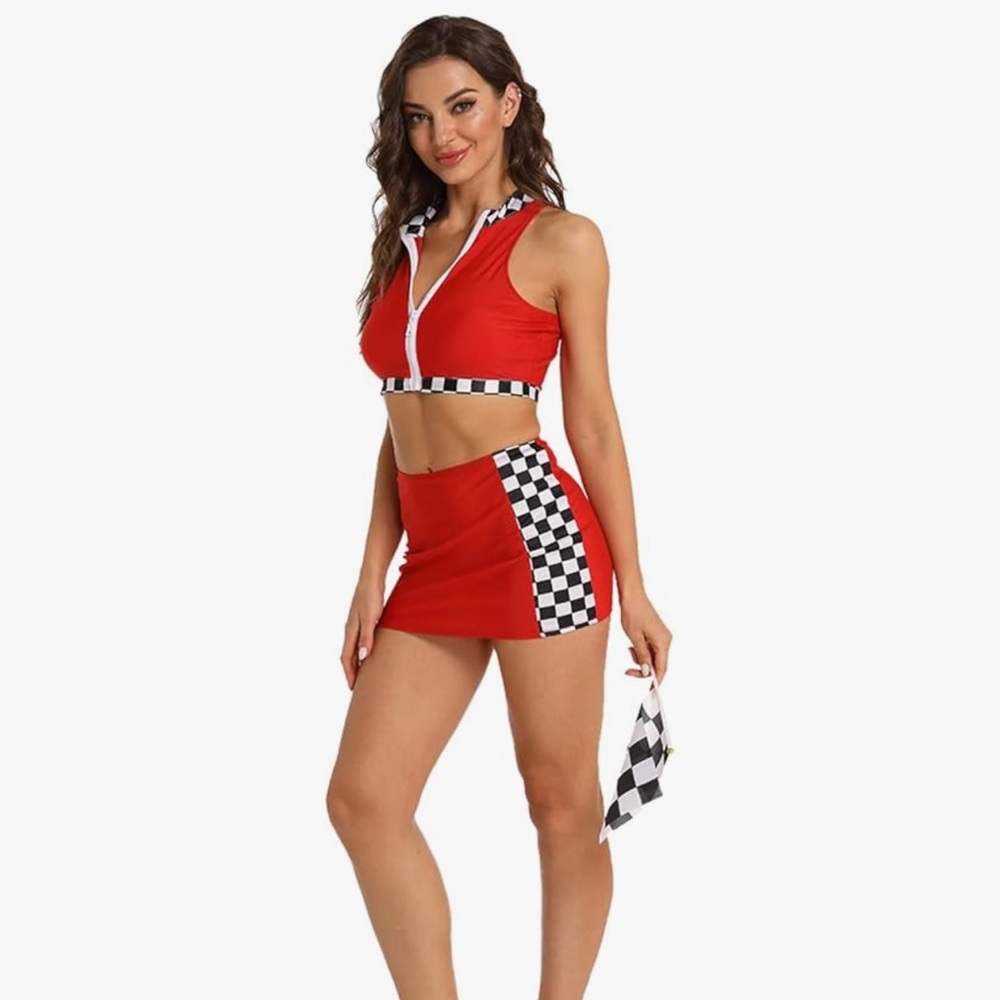 Red Checkered Women's Racer Costume